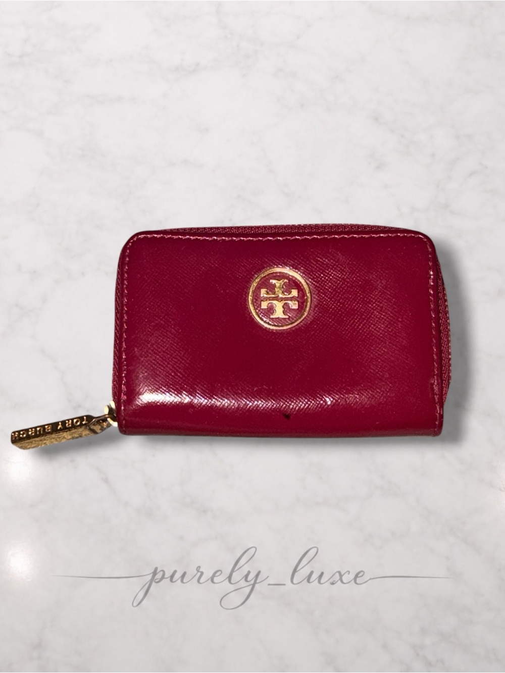 Tory Burch Zip Card Case with Gold Logo